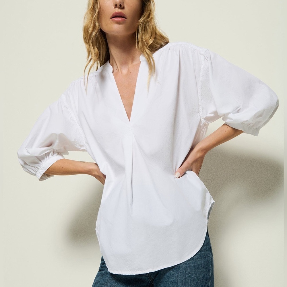 NATION LTD Daphna Poplin 100% Pima Cotton Shirt White Color Size Small NWT